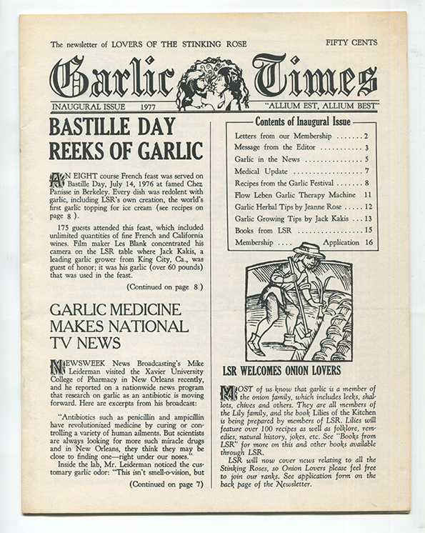 Inaugural issue of Garlic Times, 1977