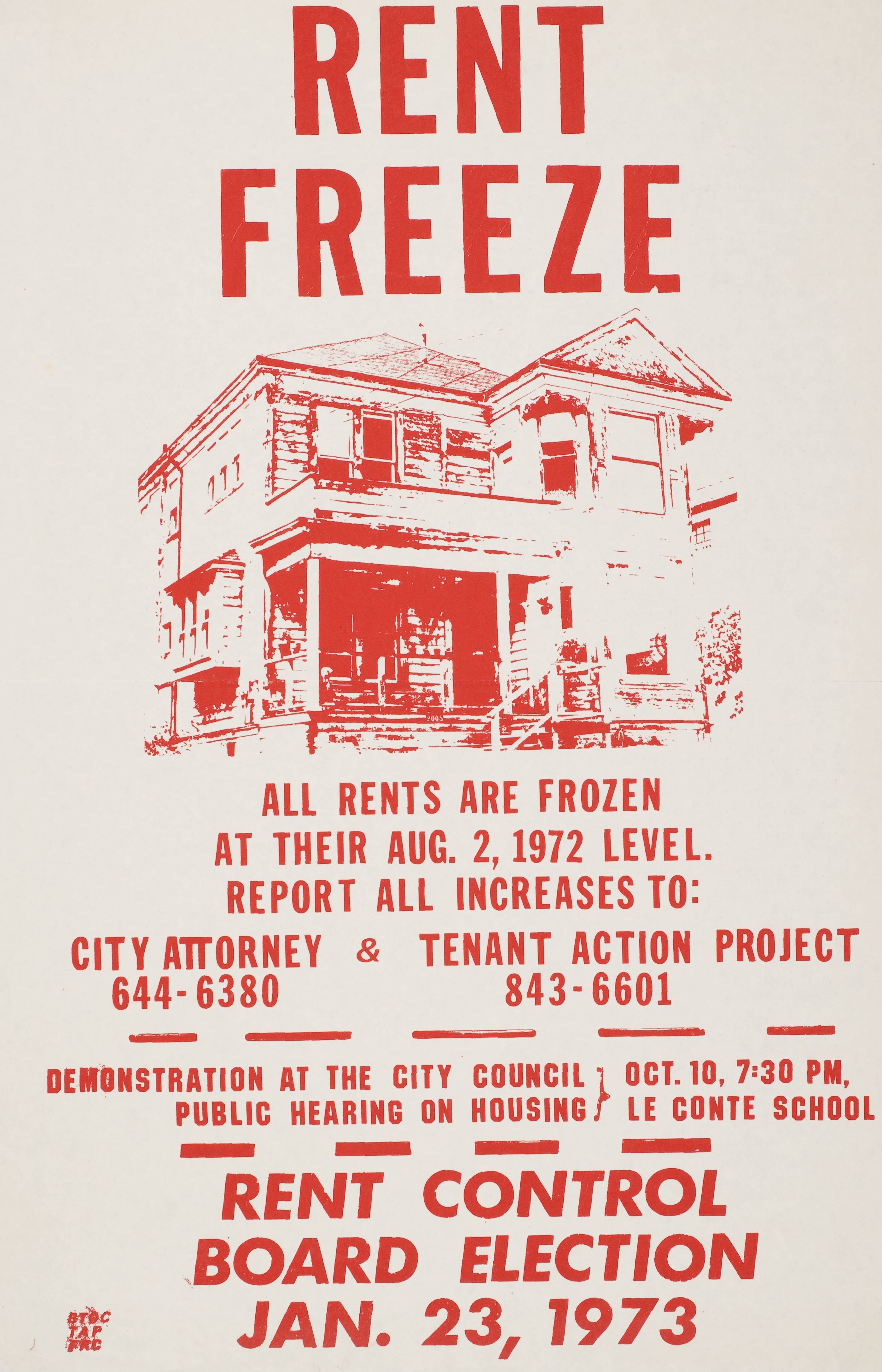 Poster saying all rents are frozen
